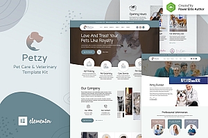 Petzy – 宠物护理和兽医 Elementor Template Kit