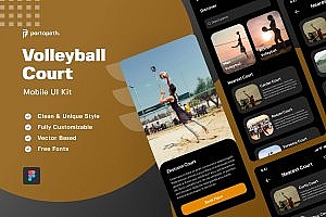 排球馆移动应用程序App界面设计模板 Volleyball Court Mobile Apps