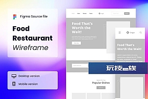 食品餐厅网站着陆页线框图模板 Food Restaurant Wireframe Website