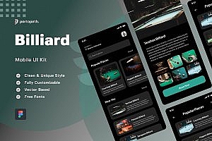 台球移动应用App界面设计模板 Billiard Mobile Apps