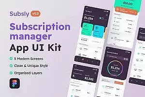订阅管理App应用程序界面设计UI套件模板 Subsly – Subscription Manager App UI Kit