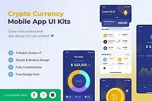 加密虚拟货币App移动应用UI套件模板 Crypto Currency Mobile App UI Kits Template
