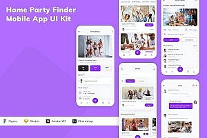 家庭聚会派对移动应用程序界面UI套件 Home Party Finder Mobile App UI Kit