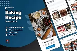 烘焙食谱移动应用程序UI模板 Baking Recipe Mobile Apps