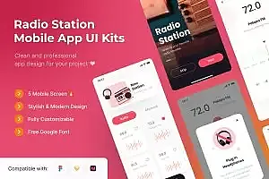 广播电台App移动应用UI套件模板 Radio Station Mobile App UI Kits Template