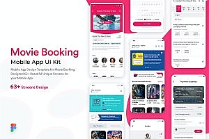电影预订App应用程序界面设计UI套件模板 Movie Ticket Booking Mobile App UI