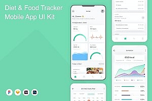 饮食和食物追踪移动应用UI设计套件 Diet & Food Tracker Mobile App UI Kit