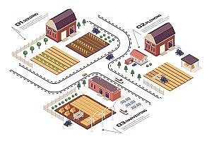 农业概念3D等距基建场景矢量插画 Farming Isometric Infographic