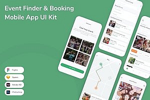 活动查找和预订移动应用UI设计套件 Event Finder & Booking Mobile App UI Kit