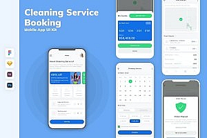 清洁服务预订移动应用UI套件 Cleaning Service Booking Mobile App UI Kit