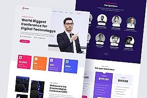 会议活动网站着陆页fig模板 Evenx – Events Landing Page