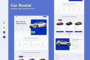 租车网站着陆页模板UI套件 Car Rental Landing Page Template UI Kit