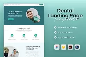 牙齿牙科网站着陆页设计模板 Landing Page Design Template
