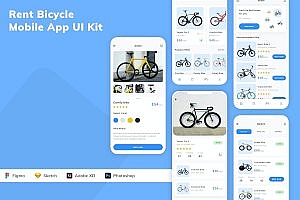 租赁自行车移动应用程序界面UI套件 Rent Bicycle Mobile App UI Kit
