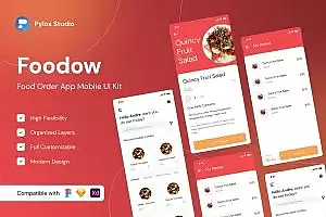 食品订单App应用程序界面设计UI套件 Foodow – Food Order Mobile App UI Kits