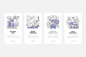 自然灾害-线条设计风格Banner设计模板集 Natural Disasters – Line Design Style Banners Set