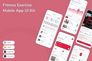 健身运动移动应用UI套件 Fitness Exercise Mobile App UI Kit