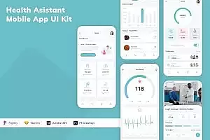 健康助理移动应用UI设计套件 Health Asistant Mobile App UI Kit