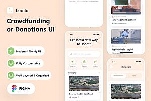 众筹移动应用程序UI/UX设计模板 Lumio – Crowdfunding or Donation App UI