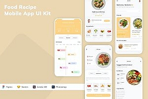 食物食谱移动应用程序界面UI套件 Food Recipe Mobile App UI Kit