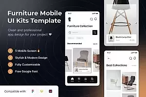 家具App移动应用UI套件模板 Furniture Mobile App UI Kits Template