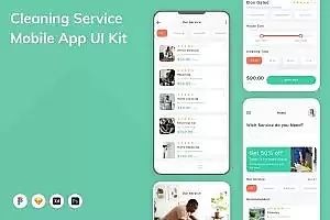 清洁服务移动应用UI设计套件 Cleaning Service Mobile App UI Kit