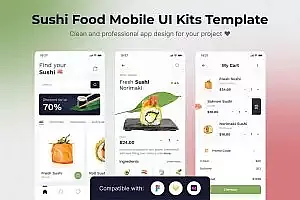 寿司食品App移动应用UI套件模板 Sushi Food Mobile App UI Kits Template