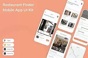 餐厅搜索移动应用UI设计套件 Restaurant Finder Mobile App UI Kit