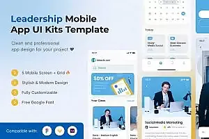 影响者App移动应用UI套件模板 Leadership Mobile App UI Kits Template