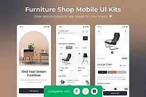 家具店App移动应用UI套件模板 Furniture Shop Mobile App UI Kits Template