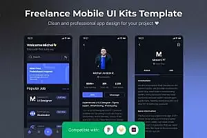 自由职业者App移动应用UI套件模板 Freelance Mobile App UI Kits Template