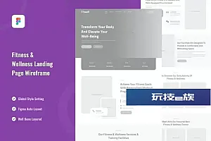 健身与健康主题网站设计线框图 Figma 模板 Fitness & Wellness Landing Page Wireframe Figma