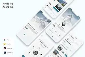 远足旅行移动应用UI设计套件 Hiking Trip App UI Kit