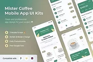 咖啡App移动应用UI套件模板 Mister Coffee Mobile App UI Kits Template