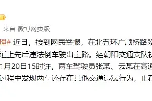 北京交警通报女演员司机高速公路上倒车:两车还存在其他交通违法行为
