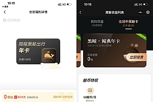 爱奇艺会员领同程黑鲸会员年卡