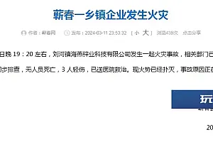 湖北黄冈蕲春县一企业发生火灾,官方通报:火势已扑灭,3人轻伤送医救治