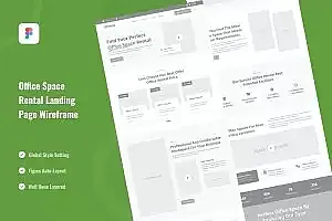 办公空间租赁网站着陆页设计UI模板 Office Space Rental Landing Page Wireframe Figma