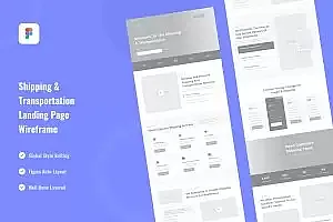 航运和运输网站着陆页设计UI模板 Shipping & Transportation Landing Page Wireframe