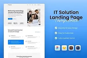 IT 解决方案网站着陆页设计UI模板 IT Solutions Landing Page Template