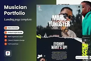 歌手音乐家作品集网站着陆页设计UI模板 Mario – Rapper Musician Portfolio Landing Page