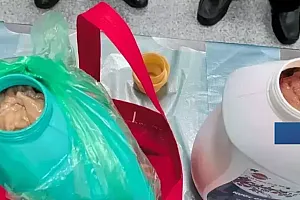 洗衣液桶里灌大肠?河口海关查获猪大肠8.3千克