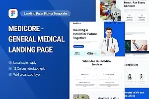 医疗网站设计着陆页UI模板 MediCore – General Medical Landing Page Figma