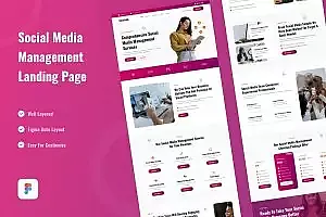 社交媒体管理网站着陆页线框图模板 Social Media Management Landing Page Website Figma