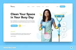 清洁保洁服务网站Hero设计Figma模板 Cleansy – Cleaning Service Hero Section Figma