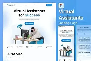 虚拟助手网站着陆页模板 VirtuAssist – Virtual Assistans Landing Page Figma