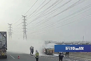 事发上海一高速!工程车突然起火,消防紧急扑救!有人乱扔烟头惹祸?