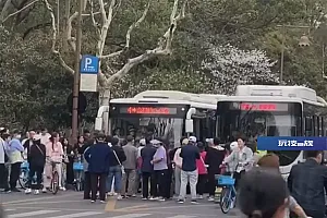 游客成队在杭州雷峰塔外堵路拦公交,当地正实施交通管制,公交集团:已处置