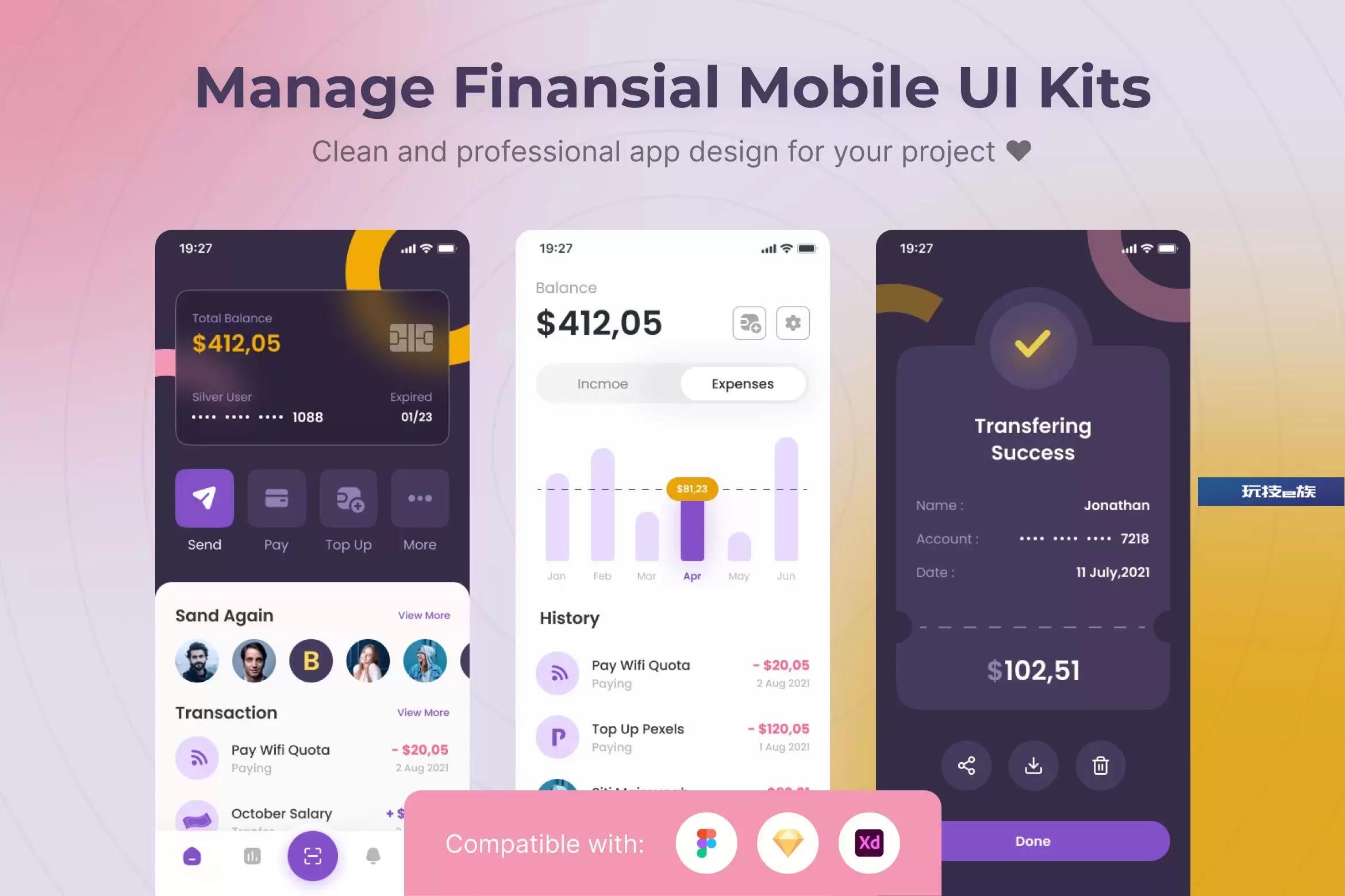 管理财务App移动应用UI套件模板 Manage Financial Mobile App UI Kits Template