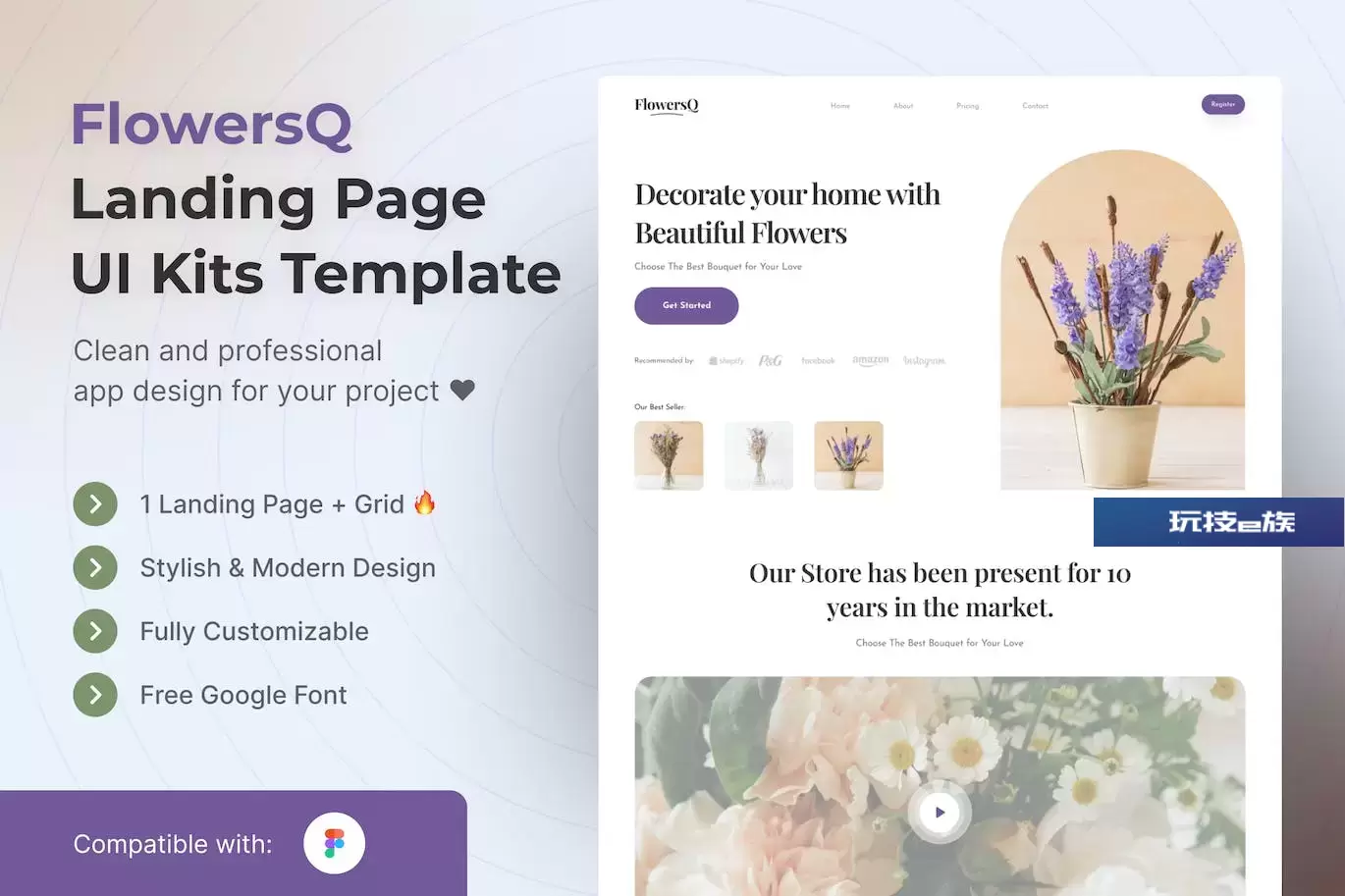 花店网站着陆页UI套件模板 FlowersQ Landing Page UI Kits Template